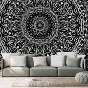 TAPETA MANDALA VE VINTAGE STYLU V ČERNOBÍLÉM - ČERNOBÍLÉ TAPETY - TAPETY