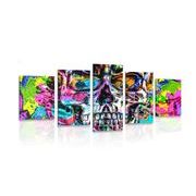 5-PIECE CANVAS PRINT COLORFUL ARTISTIC SKULL - POP ART PICTURES - PICTURES