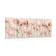 5-PIECE CANVAS PRINT OLD PINK TULIPS - PICTURES FLOWERS - PICTURES