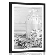POSTER WITH MOUNT CHERRY TWIG AND LANTERNS IN BLACK AND WHITE - BLACK AND WHITE - POSTERS