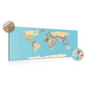 DECORATIVE PINBOARD WORLD MAP WITH NAMES - PICTURES ON CORK - PICTURES