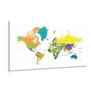 CANVAS PRINT COLORED WORLD MAP ON A WHITE BACKGROUND - PICTURES OF MAPS - PICTURES