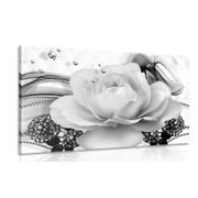 CANVAS PRINT LUXURY ROSE WITH AN ABSTRACTION IN BLACK AND WHITE - BLACK AND WHITE PICTURES - PICTURES