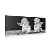 CANVAS PRINT PAIR OF SMALL ANGELS IN BLACK AND WHITE - BLACK AND WHITE PICTURES - PICTURES