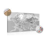 DECORATIVE PINBOARD CLASSIC WORLD MAP IN BLACK AND WHITE - PICTURES ON CORK - PICTURES