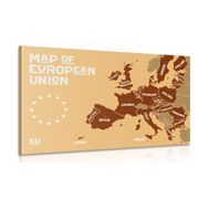 CANVAS PRINT EDUCATIONAL MAP WITH THE NAMES OF THE COUNTRIES OF THE EUROPEAN UNION IN SHADES OF BROWN - PICTURES OF MAPS - PICTURES