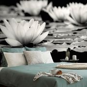 SELF ADHESIVE WALL MURAL BLACK AND WHITE LOTUS FLOWER - SELF-ADHESIVE WALLPAPERS - WALLPAPERS