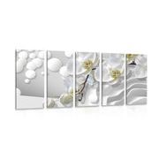 5-PIECE CANVAS PRINT ORCHID ON AN ABSTRACT BACKGROUND - PICTURES FLOWERS - PICTURES