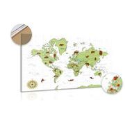 DECORATIVE PINBOARD MAP WITH ANIMALS - PICTURES ON CORK - PICTURES