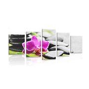 5-PIECE CANVAS PRINT WELLNESS STILL LIFE WITH A PURPLE ORCHID - PICTURES FENG SHUI - PICTURES