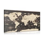 CANVAS PRINT MAP ON A WOODEN BACKGROUND - PICTURES OF MAPS - PICTURES