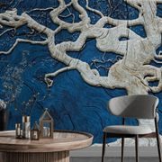 WALLPAPER ABSTRACT TREE ON WOOD WITH A BLUE CONTRAST - WALLPAPERS NATURE - WALLPAPERS