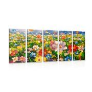 5-PIECE CANVAS PRINT OIL PAINTING OF MEADOW FLOWERS - PICTURES FLOWERS - PICTURES