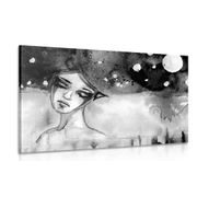 CANVAS PRINT MOON FAIRY IN BLACK AND WHITE - BLACK AND WHITE PICTURES - PICTURES