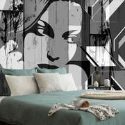 SELF ADHESIVE WALLPAPER PORTRAIT OF A WOMAN IN BLACK AND WHITE - SELF-ADHESIVE WALLPAPERS - WALLPAPERS