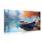 CANVAS PRINT A BOAT ON A DESERTED LAKE - PICTURES LAKES - PICTURES