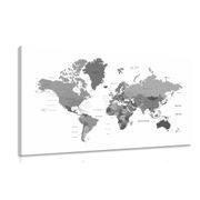 CANVAS PRINT WORLD MAP IN BLACK AND WHITE - PICTURES OF MAPS - PICTURES
