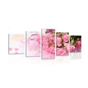 5-PIECE CANVAS PRINT ROMANTIC PINK BOUQUET OF ROSES - STILL LIFE PICTURES - PICTURES