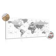 DECORATIVE PINBOARD GRAY MAP ON A WHITE BACKGROUND - PICTURES ON CORK - PICTURES