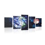 5-PIECE CANVAS PRINT PLANET EARTH AND A RED MOON - PICTURES OF SPACE AND STARS - PICTURES
