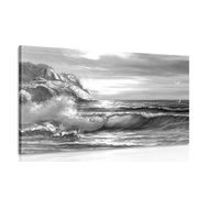 CANVAS PRINT MORNING AT SEA IN BLACK AND WHITE - BLACK AND WHITE PICTURES - PICTURES