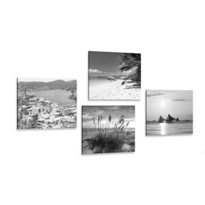 CANVAS PRINT SET PARADISE ON EARTH IN BLACK AND WHITE - SET OF PICTURES - PICTURES