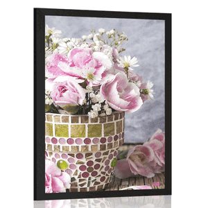 POSTER CARNATION FLOWERS IN A MOSAIC POT - VASES - POSTERS