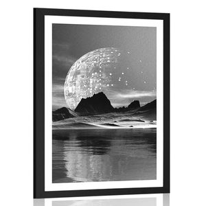 POSTER WITH MOUNT FUTURISTIC LANDSCAPE IN BLACK AND WHITE - BLACK AND WHITE - POSTERS