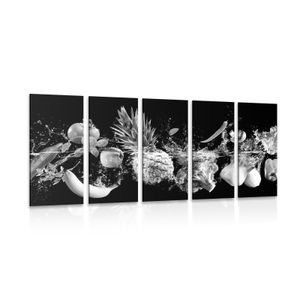 5-PIECE CANVAS PRINT ORGANIC FRUITS AND VEGETABLES IN BLACK AND WHITE - BLACK AND WHITE PICTURES - PICTURES