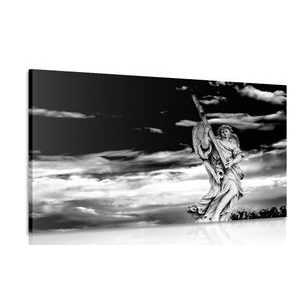 CANVAS PRINT ANGEL WITH A CROSS IN BLACK AND WHITE - BLACK AND WHITE PICTURES - PICTURES