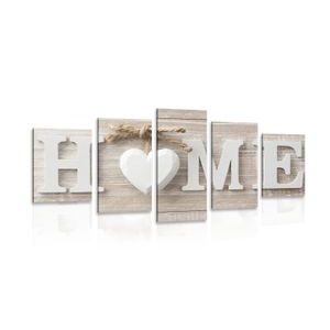 5-PIECE CANVAS PRINT WITH THE INSCRIPTION HOME IN A VINTAGE DESIGN - PICTURES WITH INSCRIPTIONS AND QUOTES - PICTURES