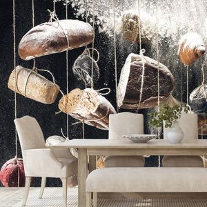 SELF ADHESIVE WALL MURAL HANGING PASTRIES ON A ROPE - SELF-ADHESIVE WALLPAPERS - WALLPAPERS