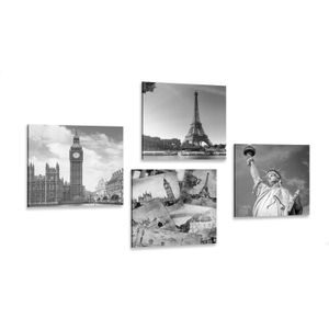 CANVAS PRINT SET CITIES AND HISTORICAL POSTCARDS - SET OF PICTURES - PICTURES