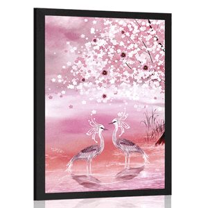 POSTER HERON UNDER A MAGIC TREE IN PINK DESIGN - ANIMALS - POSTERS