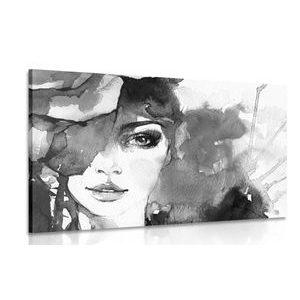 CANVAS PRINT BLACK AND WHITE PORTRAIT OF A WOMAN - BLACK AND WHITE PICTURES - PICTURES