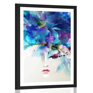 POSTER WITH MOUNT FASHIONABLE FEMALE FACE WITH ABSTRACT ELEMENTS - WOMEN - POSTERS