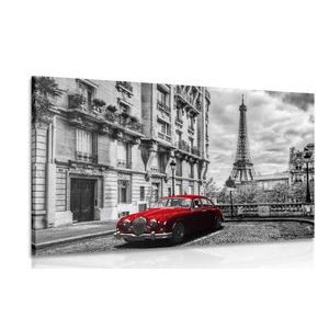 CANVAS PRINT RED RETRO CAR IN PARIS - PICTURES OF CITIES - PICTURES