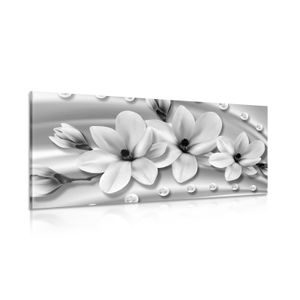 CANVAS PRINT LUXURIOUS MAGNOLIA WITH PEARLS IN BLACK AND WHITE - BLACK AND WHITE PICTURES - PICTURES