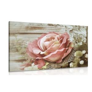 CANVAS PRINT PINK VINTAGE ROSE - VINTAGE AND RETRO PICTURES - PICTURES