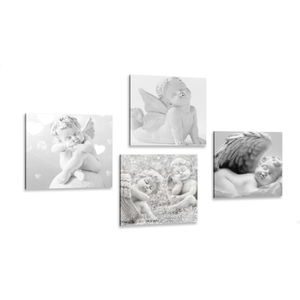 CANVAS PRINT SET HARMONY OF ANGELS IN BLACK AND WHITE - SET OF PICTURES - PICTURES