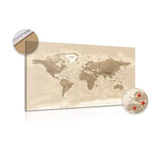 DECORATIVE PINBOARD BEAUTIFUL VINTAGE MAP OF THE WORLD - PICTURES ON CORK - PICTURES