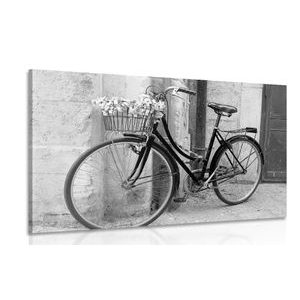 CANVAS PRINT RUSTIC BICYCLE IN BLACK AND WHITE - BLACK AND WHITE PICTURES - PICTURES