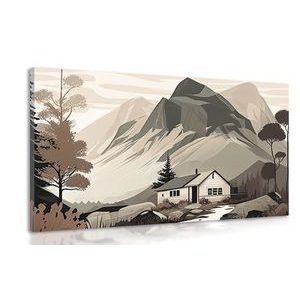 CANVAS PRINT SCANDINAVIAN COTTAGE IN THE MOUNTAINS - PICTURES MOUNTAINS - PICTURES