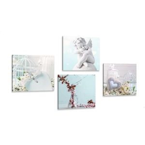 CANVAS PRINT SET DELICATE STILL LIFE WITH AN ANGEL - SET OF PICTURES - PICTURES