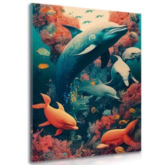 CANVAS PRINT OF SURREALISTIC DOLPHINS - PICTURES UNDERWATER WORLD - PICTURES