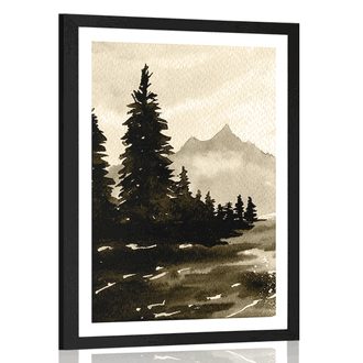 POSTER WITH MOUNT ARTISTIC LANDSCAPE IN SEPIA - BLACK AND WHITE - POSTERS