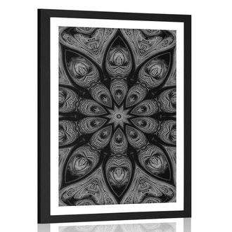 POSTER WITH MOUNT HYPNOTIC MANDALA IN BLACK AND WHITE - BLACK AND WHITE - POSTERS