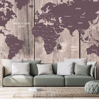 WALLPAPER BROWN-PURPLE MAP ON A WOODEN BACKGROUND - WALLPAPERS MAPS - WALLPAPERS