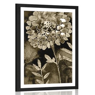 POSTER WITH MOUNT BEAUTIFUL FLOWERS IN SEPIA DESIGN - BLACK AND WHITE - POSTERS
