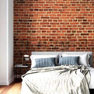WALL MURAL ORANGE BRICK WALL - WALLPAPERS WITH IMITATION OF BRICK, STONE AND CONCRETE - WALLPAPERS